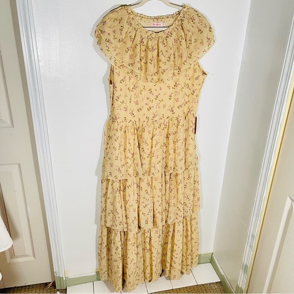 NWT Ivy City Co. Darla Yellow Floral Tiered Maxi Dress Bohemian Wedding Size 1X - Picture 3 of 9